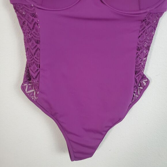 Swimsuits For All One Piece Swimsuit 20 Purple Crochet Underwire Tummy Control - Picture 4 of 15
